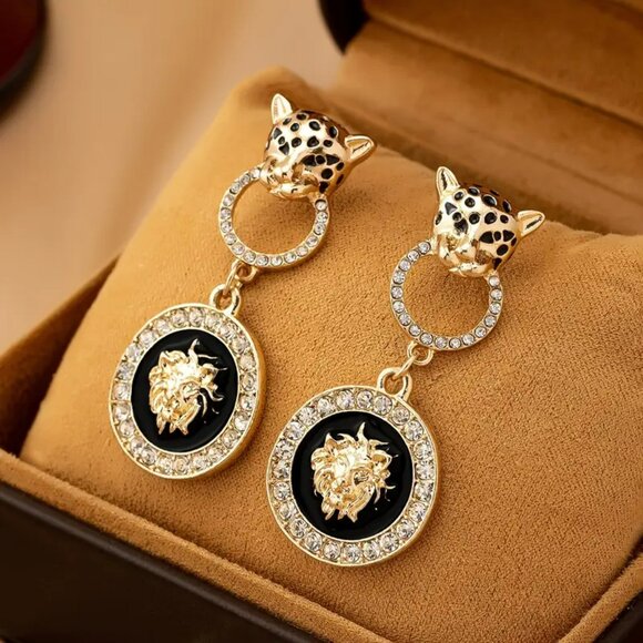 NEW! ELEGANT Leopard & LION HEAD DROP EARRING - Picture 5 of 6